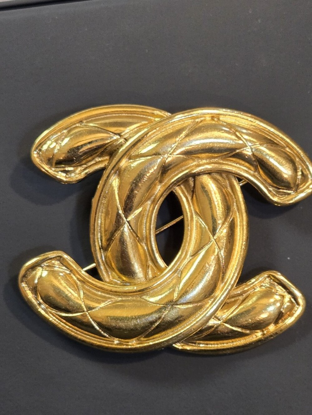 #129 - Chanel Brooch, Coco Mark, Matelassé, GP Plated - VINTAGE